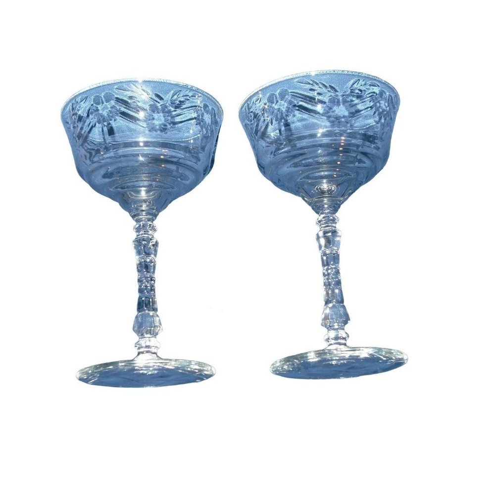 Rock Sharp Arctic Rose Tall Sherbet Champagne Star of David Cut Stem Pair EUC